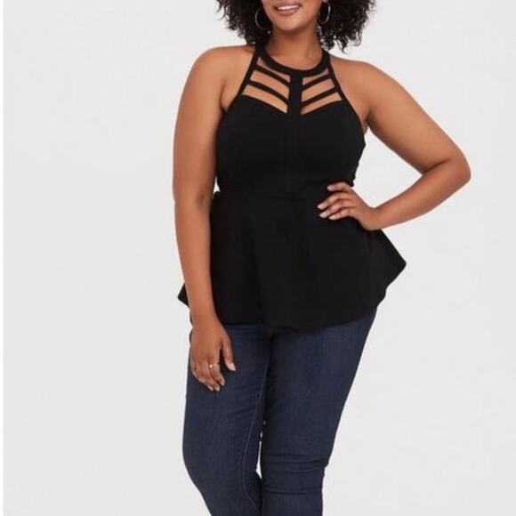 Torrid Black Size 4 4X Bergaline High Neck Cage Front Top Tank - Picture 3 of 9